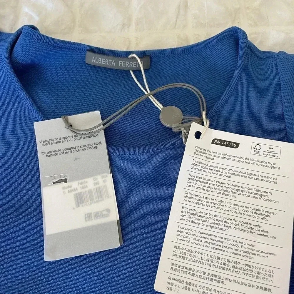 Alberta Ferretti blue knit open shoulders midi dress - Picture 6 of 16
